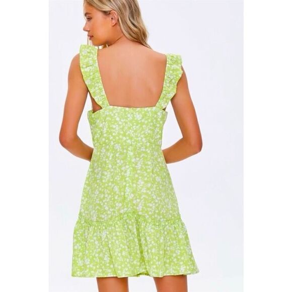 New with tags Forever 21 Dress Flounce Lime Green/white floral size M - Picture 2 of 9